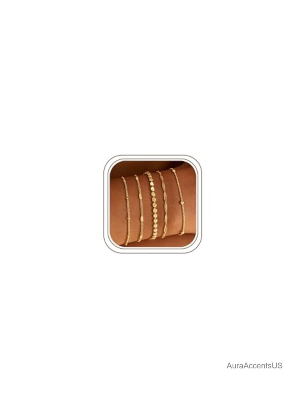 5 Piece Gold Plated Waterproof Bracelet Set for Women, Hypoallergenic